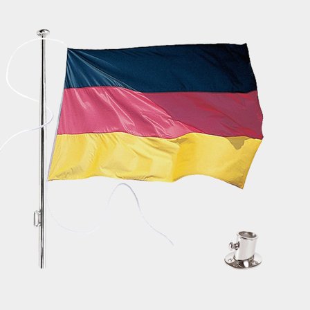 Vlaggenpakket met bootvlag Adela Original, Duitsland, maritieme polyester (170 g / m²), 70 cm x 42 cm + vlaggenstok Ø25 mm, 75 cm in roestvrij staal +