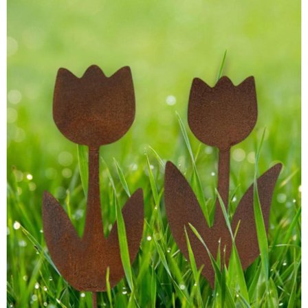 Sæt med 3 kaniner Havestager - Rustlook - Fremstillet af rustfrit metal - til have, terrasse, balkon eller blomsterkrukke