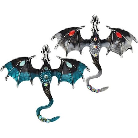 2 stycken (Blå+Grå) Brosch Nål Vintage Rhinestone Flygande Drake