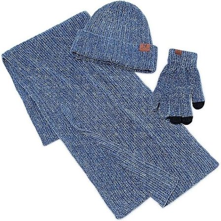 3 i 1-paket stickad mössa, halsduk och handskar för män och kvinnor, utsökt