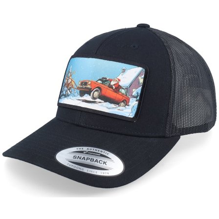 Ho-Ho-Hats - Zwart trucker Cap - Santa Claus Car Sleigh Patch Black Trucker @ Hatstore