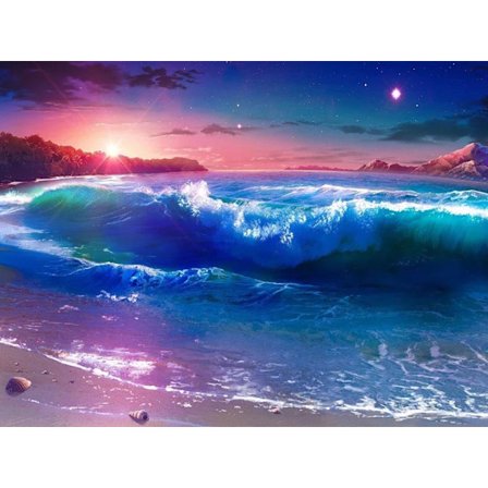 30x40cm, Natteudsigt ved kysten 5d diamantmalet rhinsten e