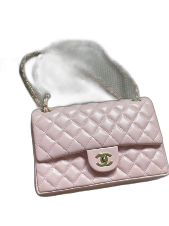 Ljusrosa quiltad Ch@nel axelväska