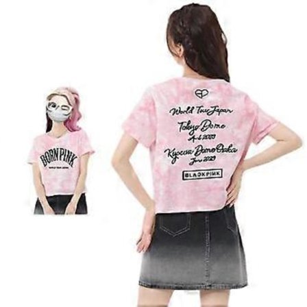 Pink og sort T-shirt Born Pink T-shirt Kpop Born Pink Tøj Born Pink Top Wear Golf Trænings T-shirts Kortærmet cotton midriff tops 1 M