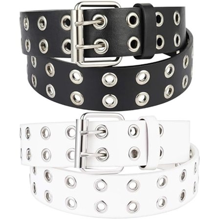 2 stk. Belte med dobbel hullnagle, punkbelte, hiphop-belte for menn og
