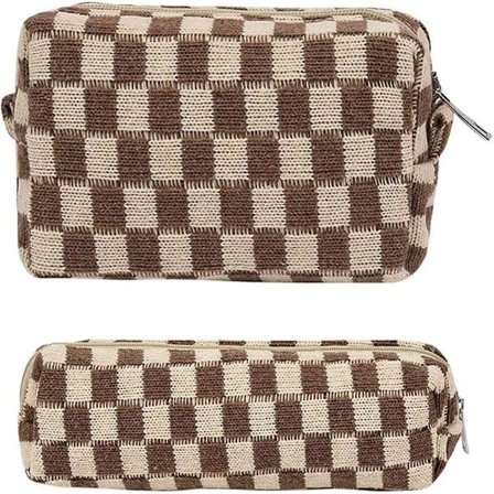 2 stk. ternede kosmetiktasker penalhus bærbar rejse toilettaske ternede penalhuse makeupbørster opbevaringspose papirorganisator