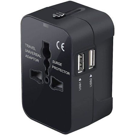 All-in-one Travel Adapter Wall Charger With Dual Usb Charging Ports