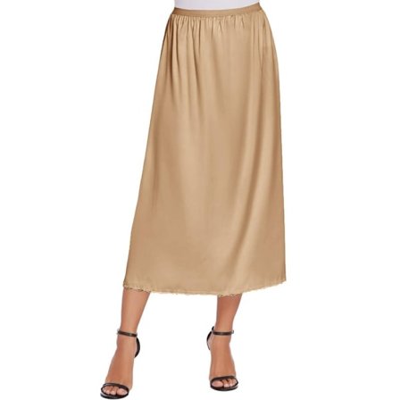 Sateng Underskjørt med Blonde for Kvinner, Langt Underskjørt champagne Champagne