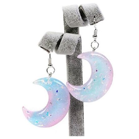 Earrings - Crescent Moon - Pink/Opal - Acrylic