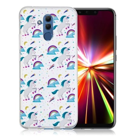 Huawei Mate 20 Lite beskyttelsesetui i silikone med fint mønster - Enhjørning og regnbue