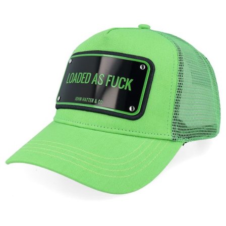 John Hatter & Co - Grön trucker Keps - Loaded As Fuck Aluminium Plate Green A-Frame Trucker @ Hatstore