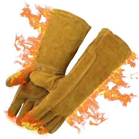 Flammebestandige svejsehandsker lavet af okselæder, modstandsdygtige over for 600°C med underarmsbeskyttelse til grill, havearbejde og tungt arbejde, 