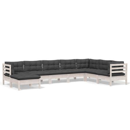 Vidaxl Loungegrupp Med Dynor 8 Delar Vit Massiv Furu Vit