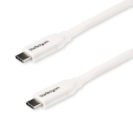 StarTech USB C to USB C Cable - 6 ft / 2m - 5A PD - M/M - White - USB 2.0 - USB-IF Certified - USB Type C Cable - USB C Charging Cable (USB2C5C2MW) -