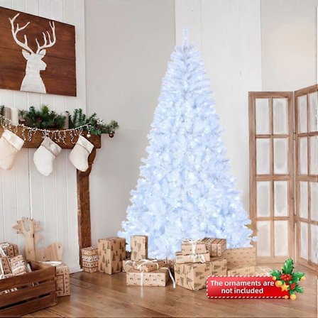 2,4 m ferdigbelyst juletre, hvit flocking med 670 varme lys, 8 moduser, 2008 tips, automatisk juletre for hjem og kontor