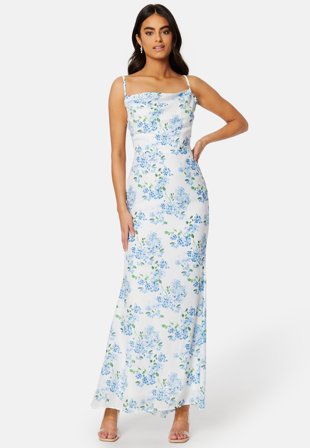 Goddiva Floral Chiffon Cowl Neck Maxi Dress Blue Klær