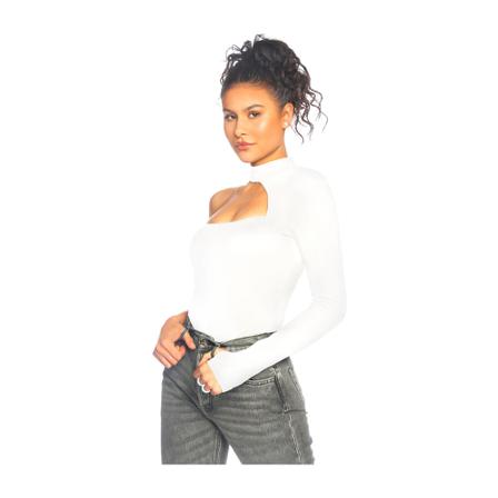LA Sisters, High Neck Cut Out Bodysuit Wit, Dames, Maat:L