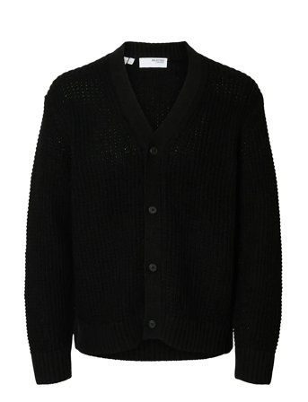 Slhdereck Ls Knit Struc Relaxed Cardigan Black Selected