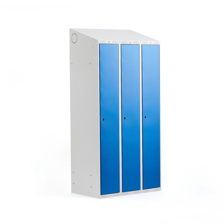 Kleiderspind CLASSIC mit Schrägdach, 3 Module, 1900 x 900 x 550 mm, blau