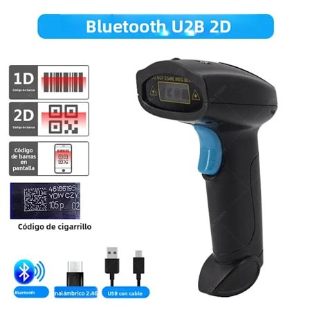 U2B trådløs 1D/2D strekkodeleser med Bluetooth (blå knapp), bærbar strekkodeleser, Bluetooth-tilkobling, 2D trådløs skanner, håndholdt leser