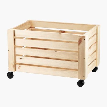 Biltema - Oppbevaringsboks i Tre med Hjul, Slitesterk og Stilren, Ideell for Oppbevaring, Lengde: 57 cm, Bredde: 38 cm, Høyde: 36 cm