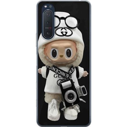 Yhteensopiva Puhelinkuori Sony Sony Xperia 5 II Tyylikäs muotoilijafiguuri kameralla ja katutyyliä, leikkisä keräilyfiguuri trendikkäässä kaupu