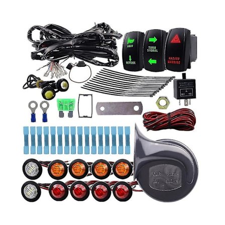 Universalt blinklyskit med horn, ryggelys, varsellys, blinkrelé, sikring og ledning som passer til UTV, ATV, golfbil og SXS, vanntett (60B510HZ)