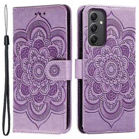 Samsung Galaxy A56 5G Etui - PU Læder Mandala Præget Wallet Etui Multicolor Lilla