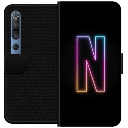Yhteensopiva Lompakkokotelo Xiaomi Xiaomi Mi 10 Pro 5G Minimalistinen neonkirjain N värinvaihtuvassa valossa mustaa taustaa vasten