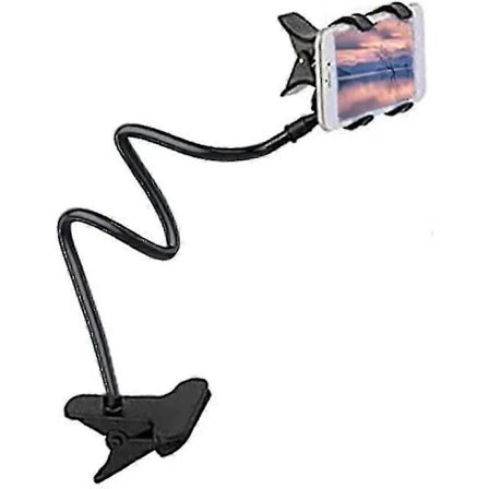Telefonhållare med klämma, portabel flexibel hållare, lång 360° justerbar rotation, robust och hållbar för säng, bil, hem, bord, skrivbord (svart) h..