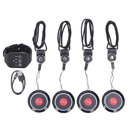 Trådløst Restaurant Service Kaldesystem 1 Ur og 4 Knap Pagers Vandtæt Restaurant Pagersystem til Restaurant Hospital Hotel