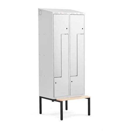 Z-Spind CLASSIC mit Sitzbank, 2 Module/4 Türen, 2290 x 800 x 550 mm, grau