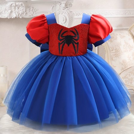 Ny jentekjole til fest, opptreden, svart edderkopp, paljetter, netting, puff, prinsesse, Halloween