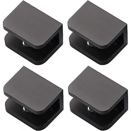 Pakkaus, jossa 4 lasikiinnikettä, lasikiinnike ilman porausta (10–12 mm lasille, musta) [DB]