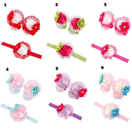 Baby Ros Hårband + fot Band Barfota