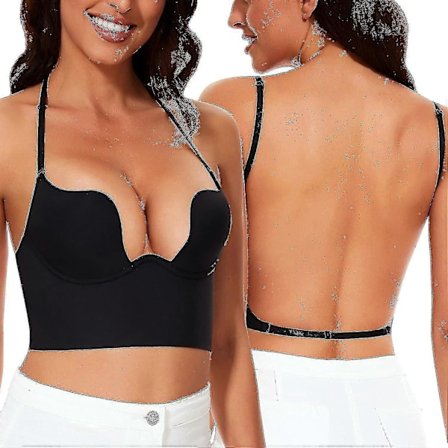 Dameundertøy med lav rygg - Sømløs dyp U-formet halter-bh, konvertibel multi-veis lav kutt halter-bh, camisole-bh - WELLNGS