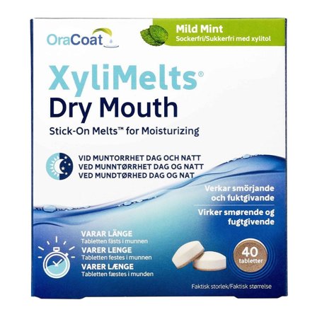 Xylimelts Klebetabletter mot munntørrhet mint, 40 stk.