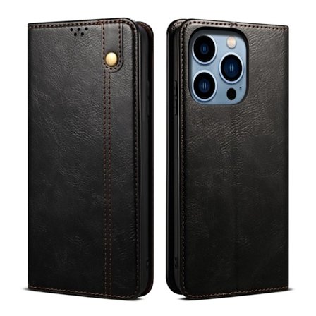 iPhone 15 Pro Fodral Oil Wax Läder Svart