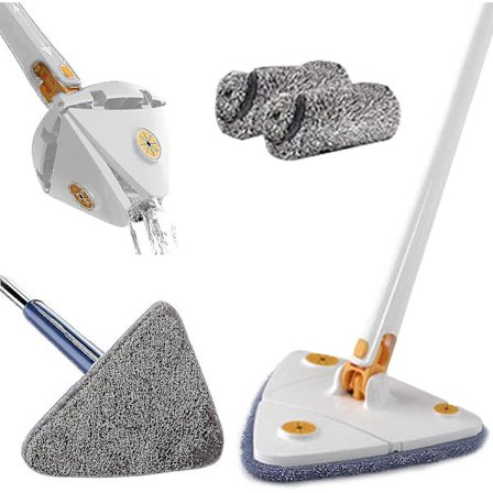 360 roterbar justerbar rengöringsmopp långt handtag triangulär mopp återanvändbar snurrmop rostfritt stål handtag mopp Hyv(Vit)
