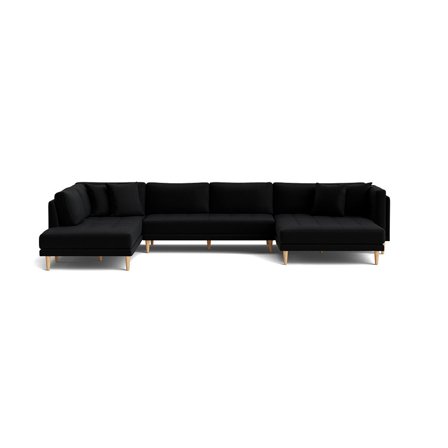 Cali U-sofa, højrevendt - Riviera Sort - 374x220x76cm - Rummelig U-sofa med dobbelt chaiselong, 4 pyntepuder & bøgetræsben for optimal komfort