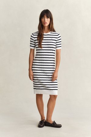 GANT Damen Zopfstrick Kleid aus Baumwolle (XS) Weiß