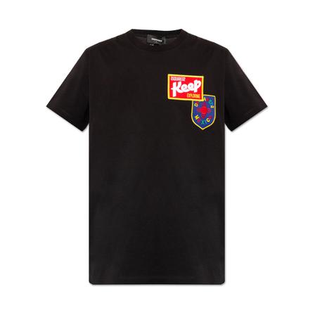 Dsquared2, T-Shirt With Patches Zwart, Heren, Maat:L,Katoen
