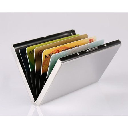 Card holder with compartment - Protects RFID - metal - wallet - Silver