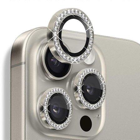 Kompatibel med iPhone 16 Pro / 16 Pro Max Lins Skydd Strass Ring Härdat Glas Lins Film