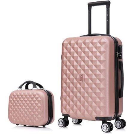 Matkalaukku 55x35x25cm vanteen kanssa | CELIMS Urban 2026 -matkalaukku | Erittäin kevyt | ABS | Lukkoketju | 4 kääntyvää pyörää | Rose Gold