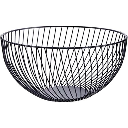 Frugtkurv i metal | Trådkurv til frugt til citroner, kartofler, løg | Sort dekorativ frugtskål til bord (Rund B)