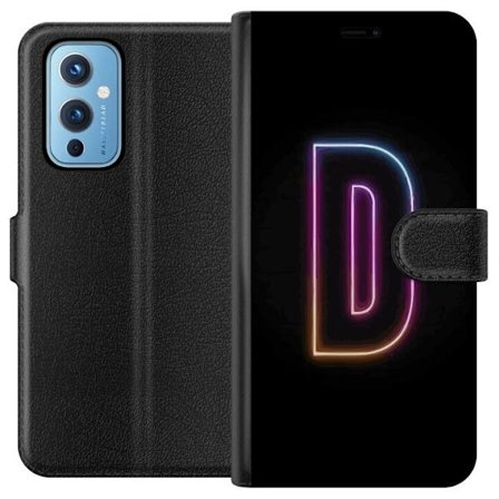 Kompatibel Tegnebogsetui til OnePlus OnePlus 9 Minimalistisk neonbogstav D i farveskiftende lys mod sort baggrund i moderne digital design