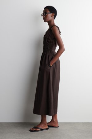 COS Women's Tuta In Cotone Con Dettaglio Arricciato in Marrone