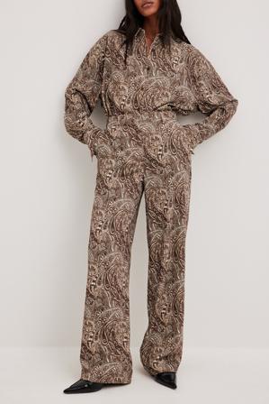 NA-KD Trend Pantalon fluide à taille haute - Pantalons à taille haut - Brun - EU 32