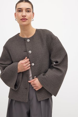 NA-KD Tweed Oversized Blazer Jacket - Oversized Blazers - Grau - EU 42